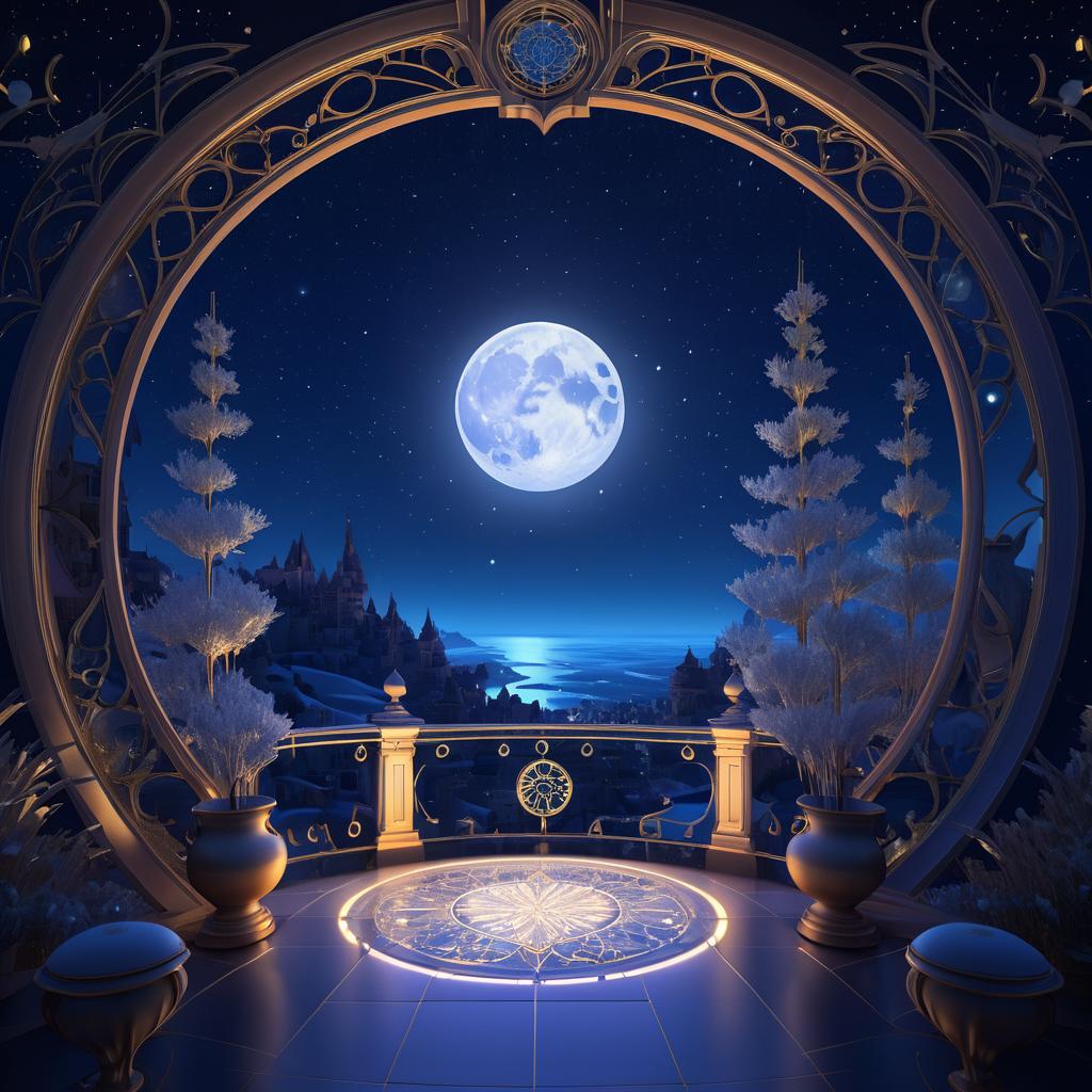 Surreal Full Moon and Starry Night Scene