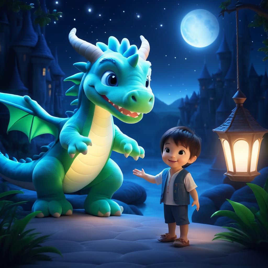 Dreamy Night with Boy and Dragon Plush