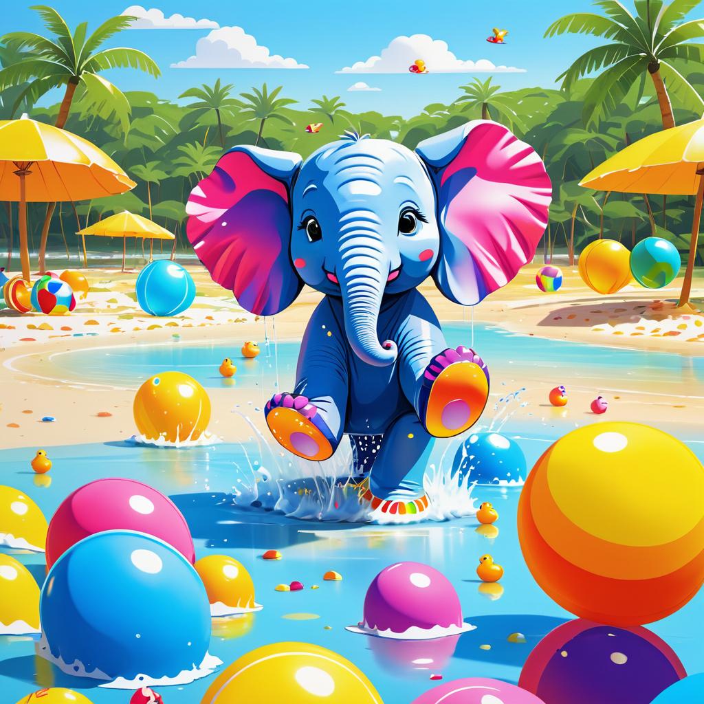 Joyful Baby Elephant Splashing in Sunlight