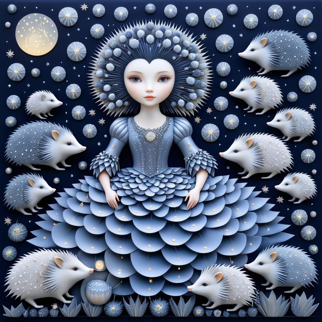 Enchanting Night Girl with Hedgehogs