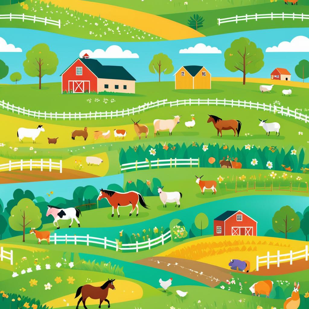 Charming Flat Design Farm Scene Illustration