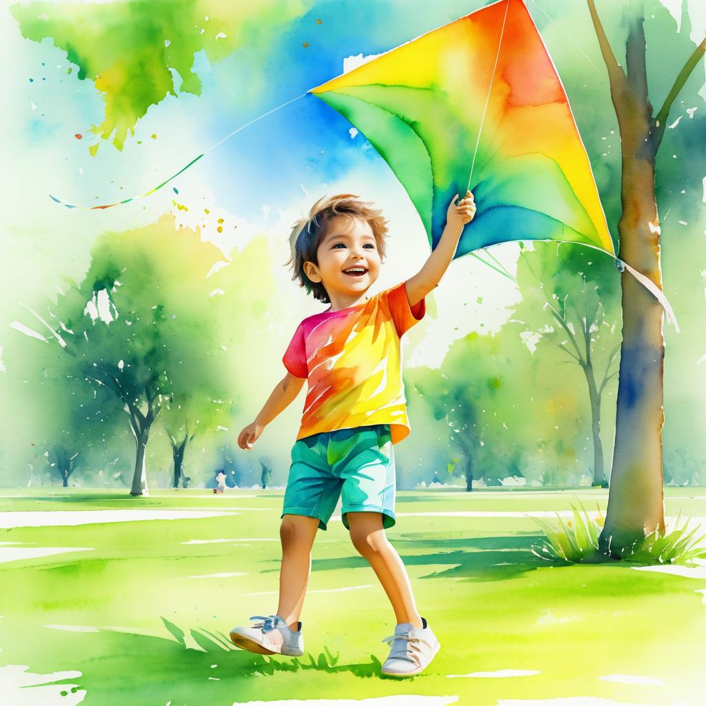 Joyful Child with Colorful Kite in Park