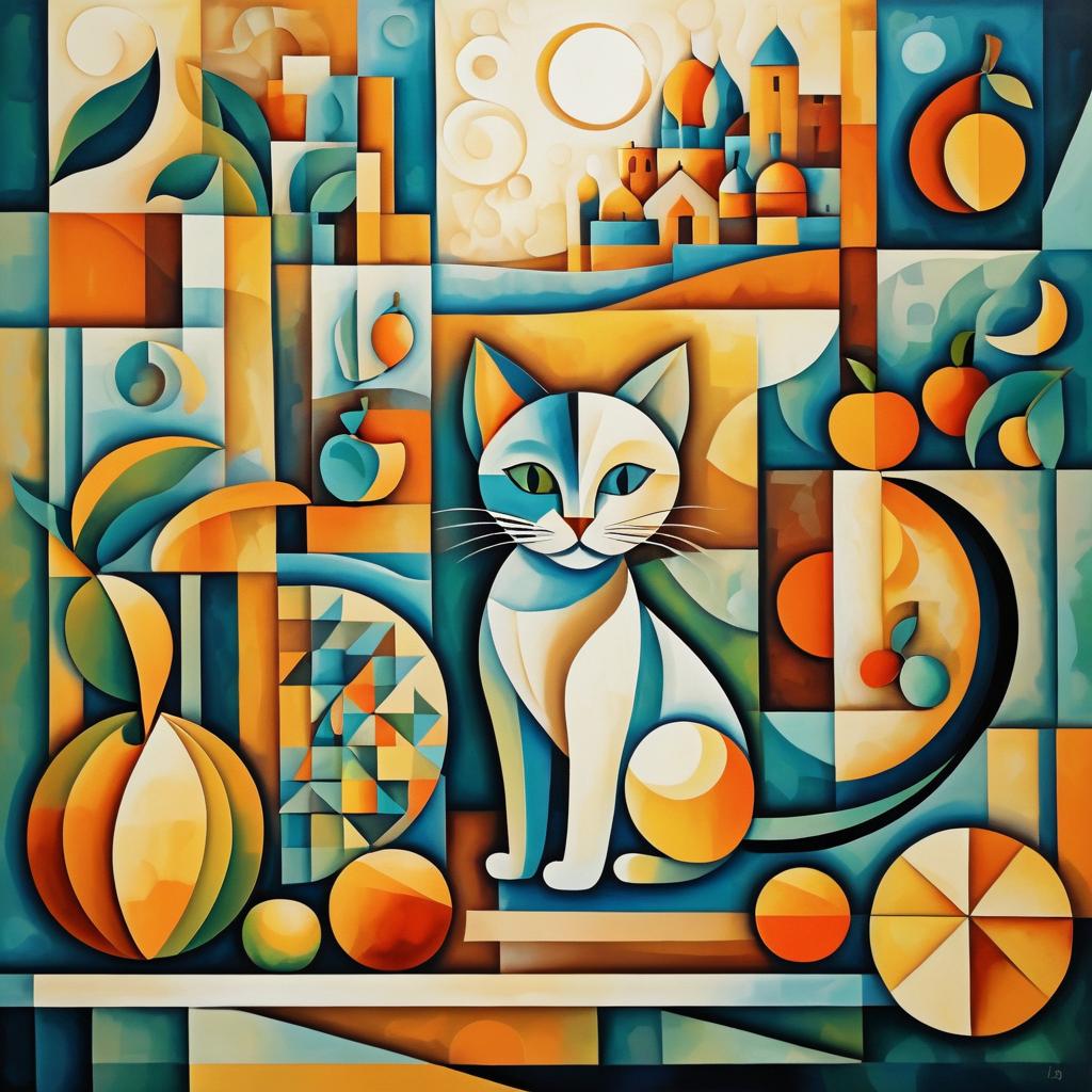 Cubist Symphony: Kitten and Still Life