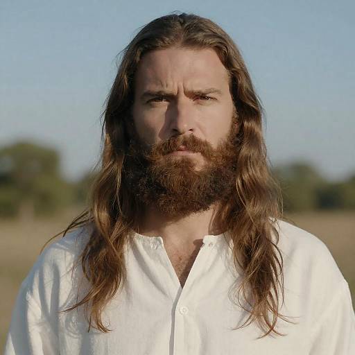 Contemplative Bearded Man in Nature