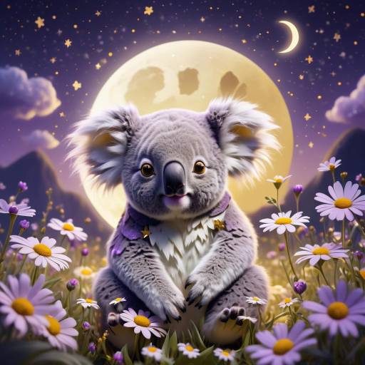 Dreamy Koala in a Floral Nightscape
