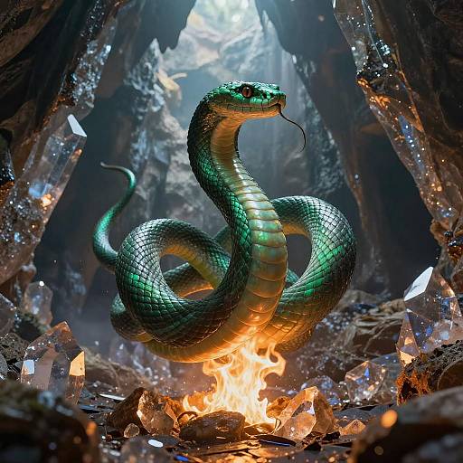 Emerald Serpent in Sunlit Cavern