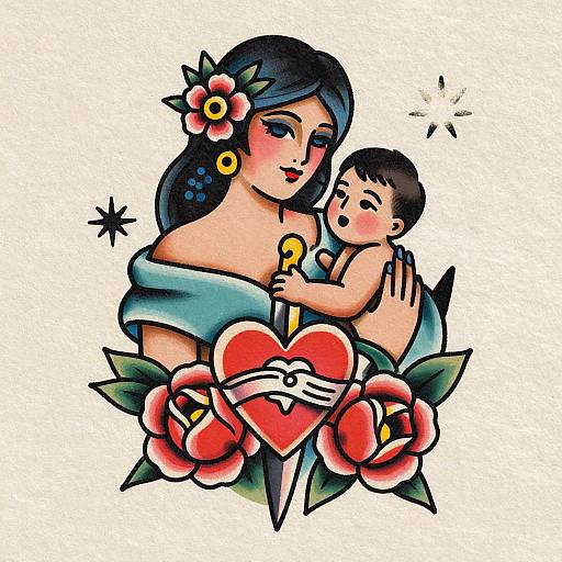 American Traditional Family Tattoo Design