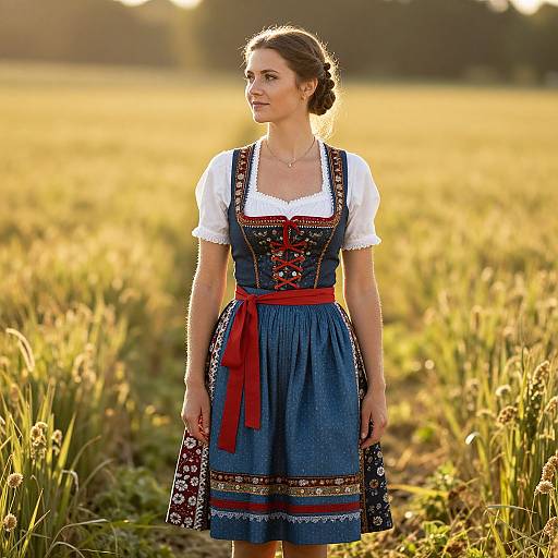 Woman in Vibrant Midi Dirndl
