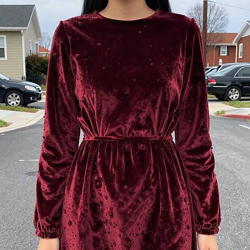 Maroon Velvet Dress with Pigeoncore Style