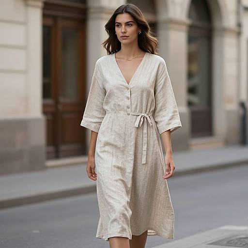 Woman in European Linen Dress