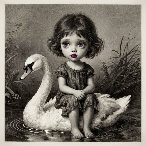 Detailed Grimdark Etching of Thoughtful Girl