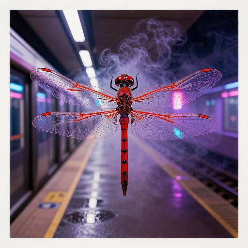 Surreal Scarlet Dragonfly Poster