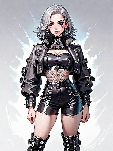 Edgy Woman in Black Vinyl and Leather Outfit