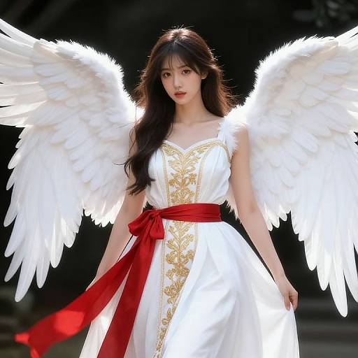 Elegant Female Angel in White Dress