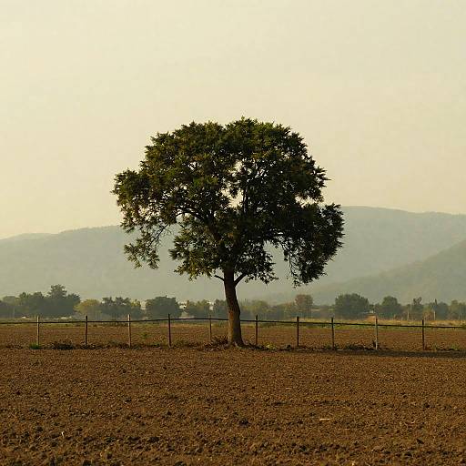 Lone Tree in a Plowed Field Landscape