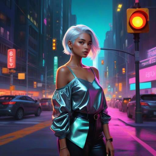 Neon Urban Woman with Silver Hair