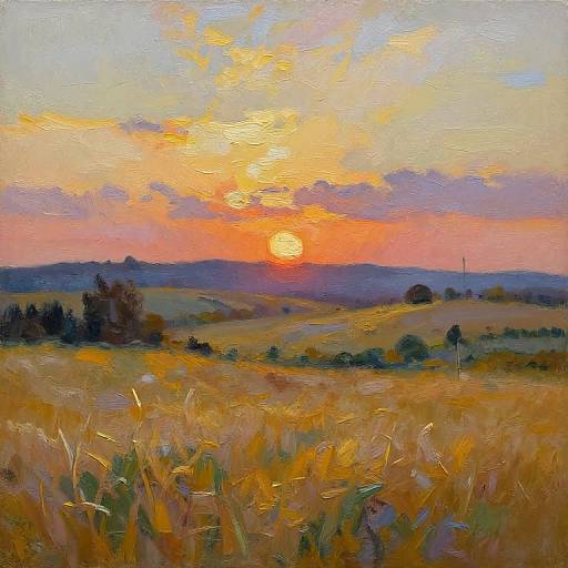 Serene Countryside Sunset Oil Painting