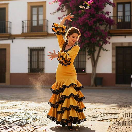 Joyful Flamenco Dance in Sunlit Plaza