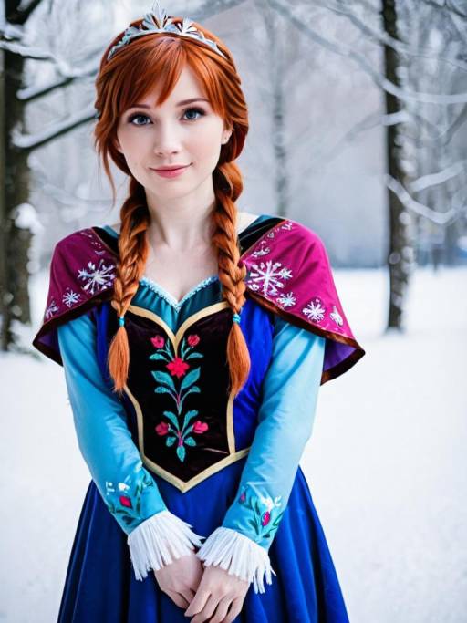 Woman in Frozen Anna Costume Cosplay