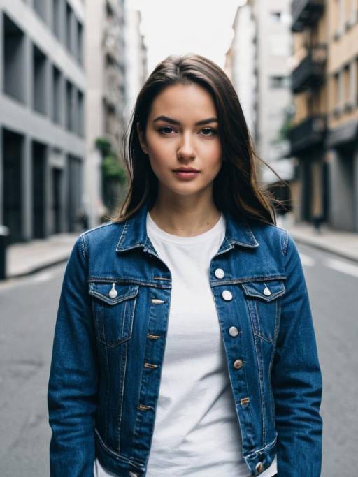 Young Woman in Denim Jacket on Urban Street