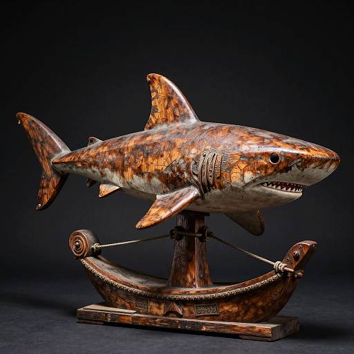 Dramatic Wooden Shark Statue Carving