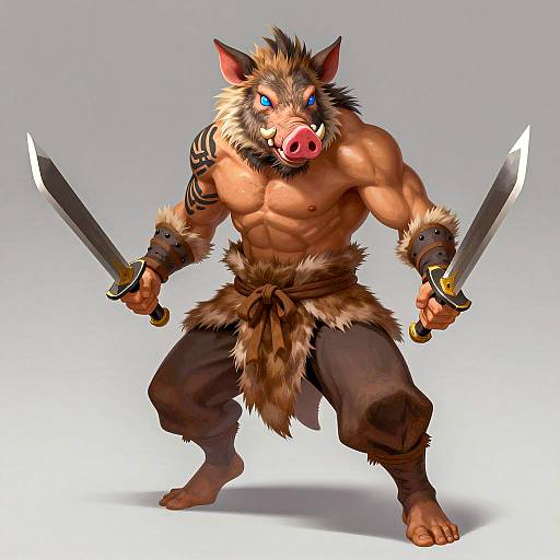 Fierce Boar-Headed Warrior in Action
