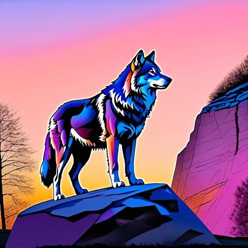 Colorful Wolf at Sunset in Paris Zoological Park