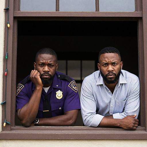 Dramatic Window Scene with Two Men