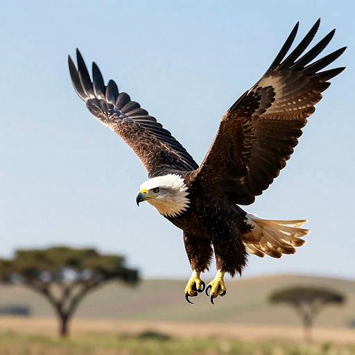 Soaring American Eagle Over Rolling Hills