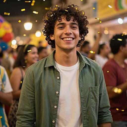 Young Man Celebrating in Festive Scene