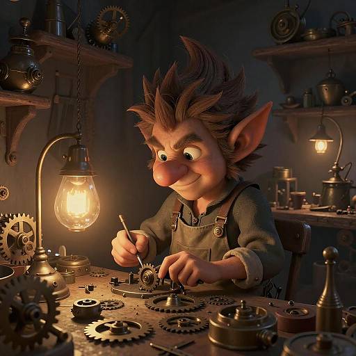 Gnome Artisan in Steampunk Workshop