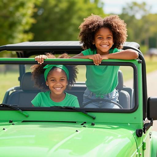 Joyful African American Girls Jeep Ride