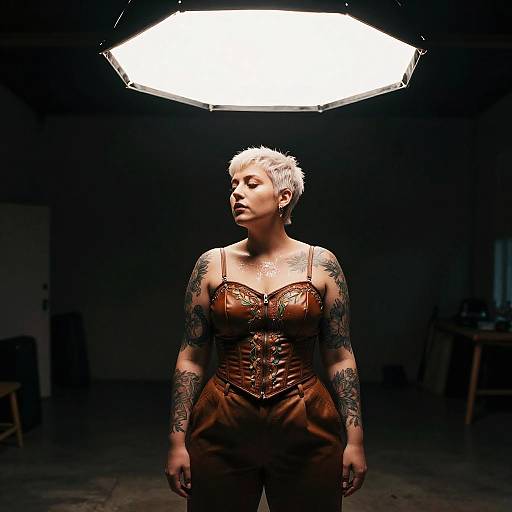 Glistening Chiaroscuro Portrait of Tattooed Woman