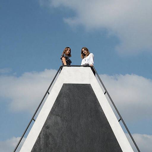 Elegant Women by a Striking Structure