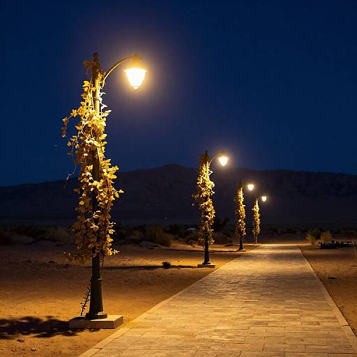Glowing Lampposts in Serene Desert Night