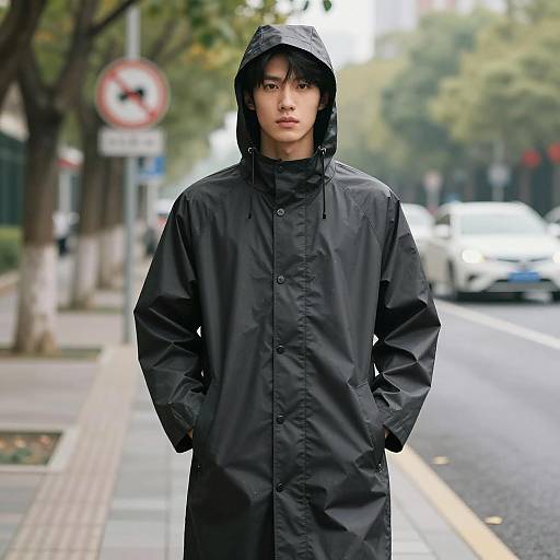 Urban Portrait of Man in Rain Gear