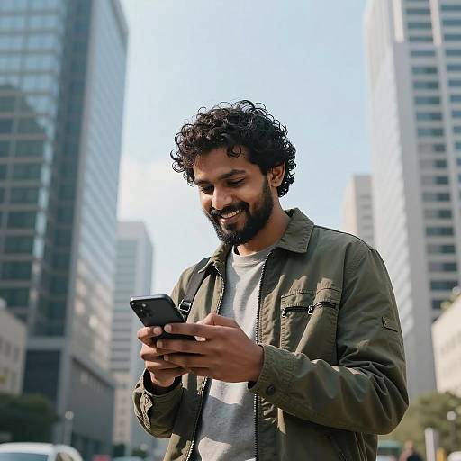 Smiling South Asian Man in Cityscape
