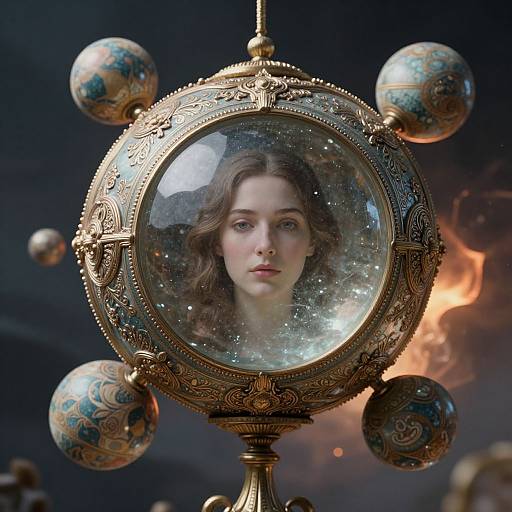 Surreal Woman Encased in Ornate Sphere