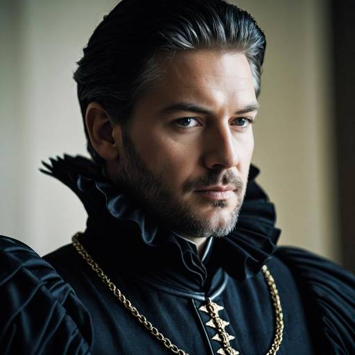 Man in Black Renaissance Doublet with Ruffled Collar