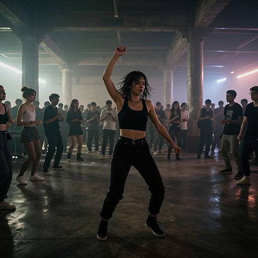 Energetic Woman Dancing at Rave