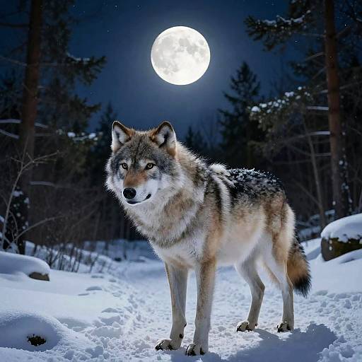 Arctic Wolf Under Starry Moon