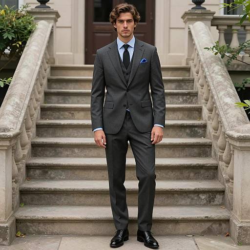 Sharp Dressed Man on Stone Staircase