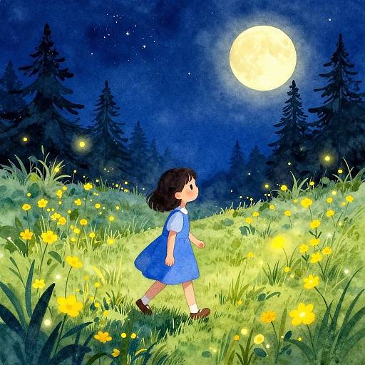 Whimsical Night Meadow Stroll