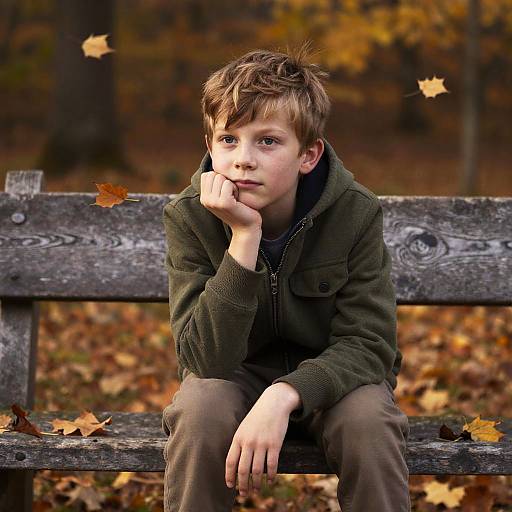 Thoughtful Boy Portrait in Autumn