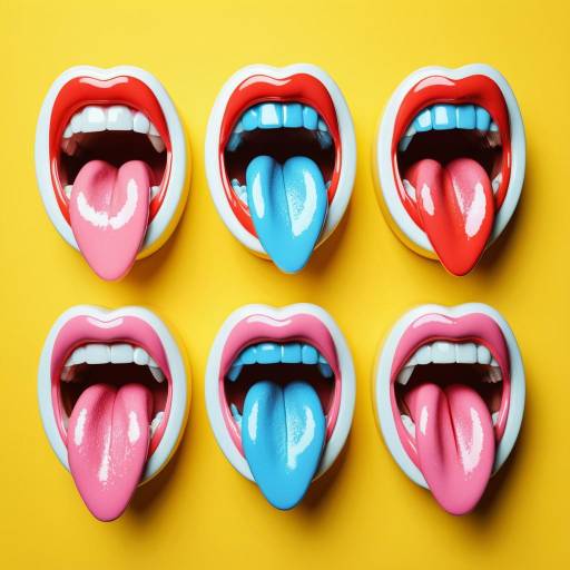 Pop Art Style Colorful Mouths with Blue Tongues Pop Art Style Colorful Mouths with Blue Tongues