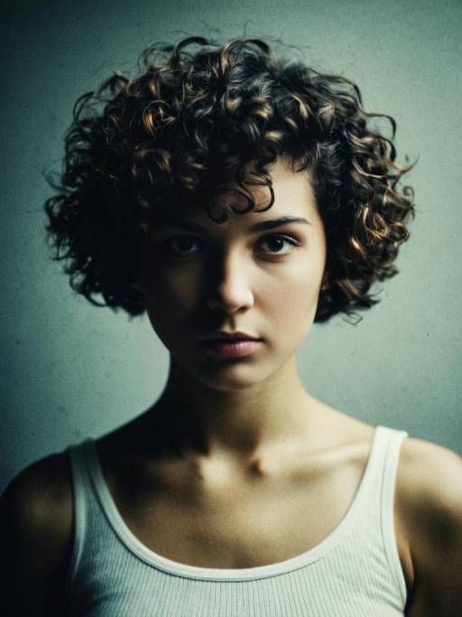 Woman with Short Curly Hairstyle Portrait