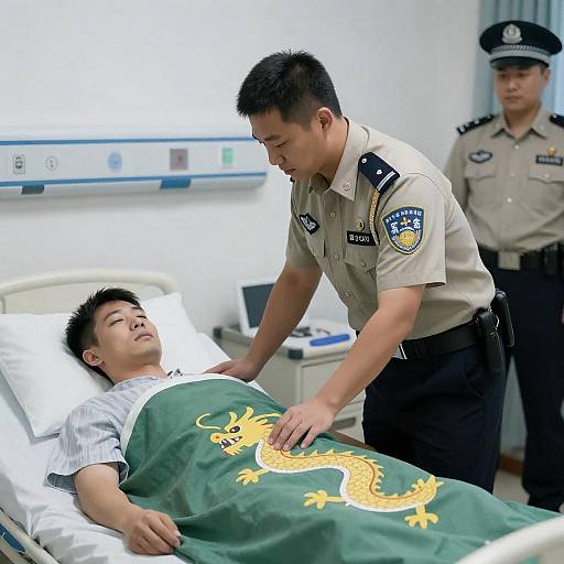 Police Officer Comforts Patient in Hospital