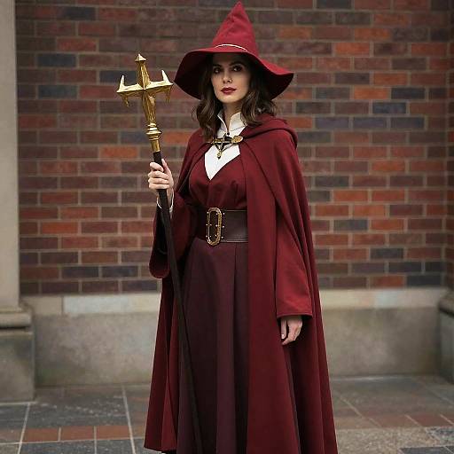 Woman in Red Sorcerer Costume with Staff