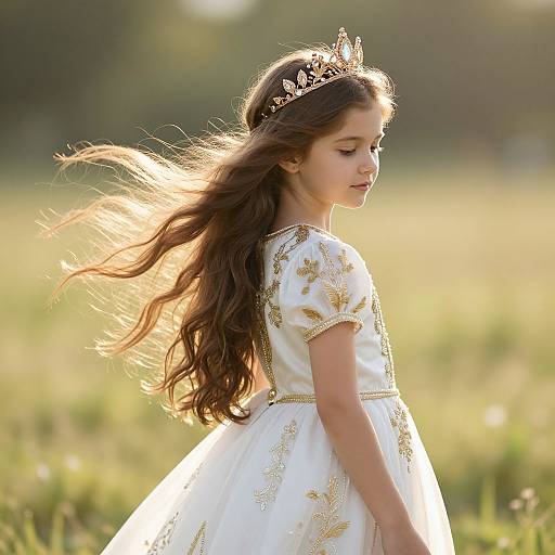 Regal Young Girl in Sunlit Meadow