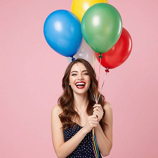 Joyful Woman with Vibrant Balloons
